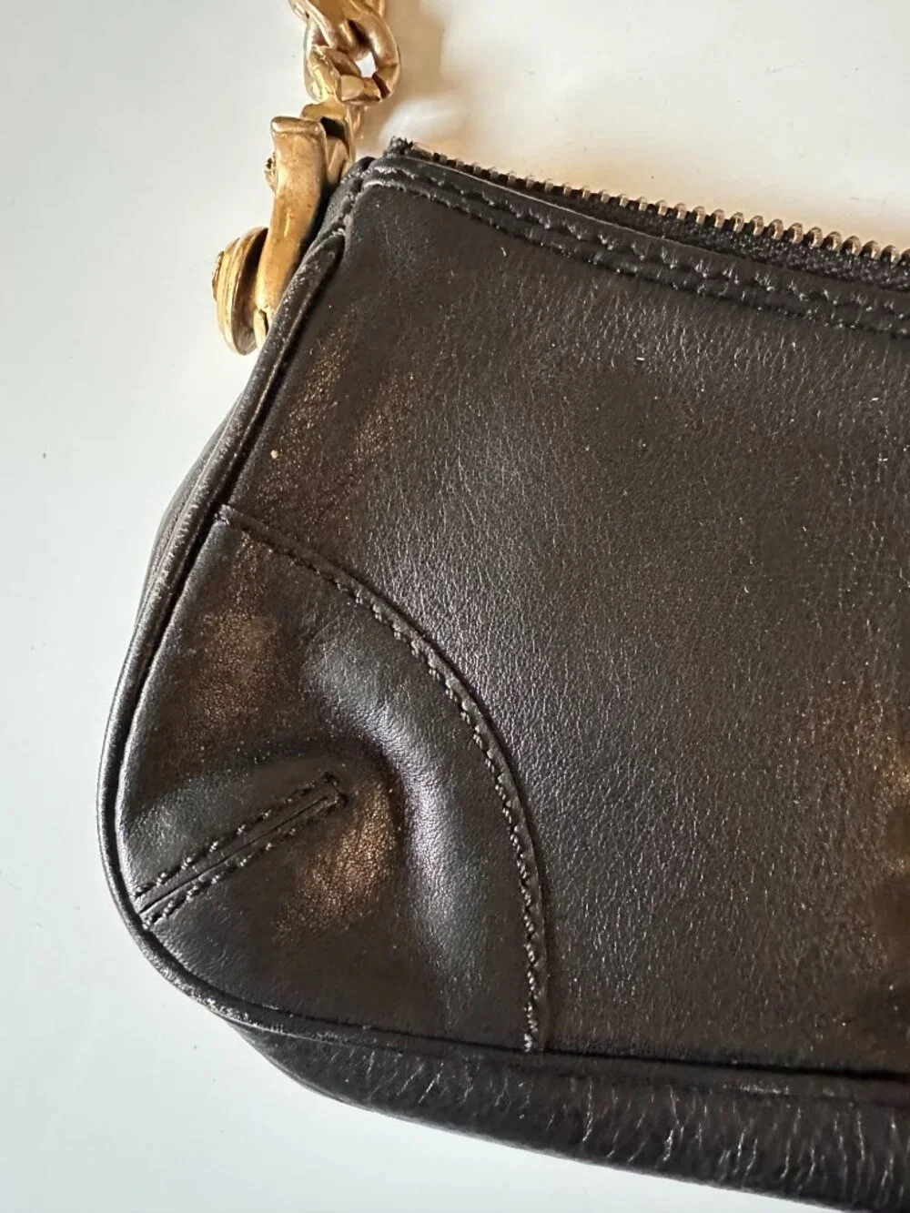 Vintage Y2K Juicy Couture Black Leather Heart Lock Baguette Bag